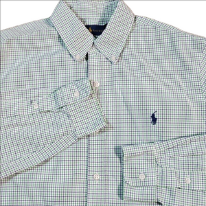 Ralph Lauren 100% Cotton Navy Green Check Plaid Long Sleeve Button Down Shirt